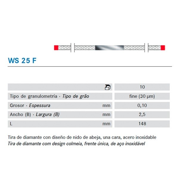 WS 25F Tiras de Pulido Komet 10 Uds