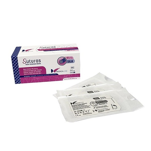 Sutura de Seda 75cm. Aguja 3/8 Círculo Triangular 19mm. 12uds