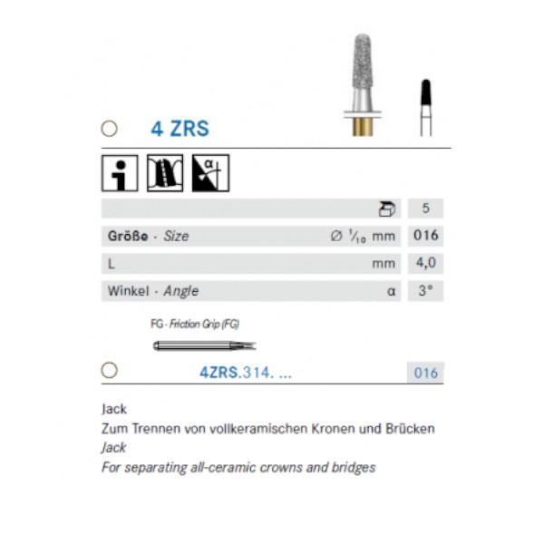 4ZRS.314.016 Fresa Turbina Separador Circonio Komet 5 Uds