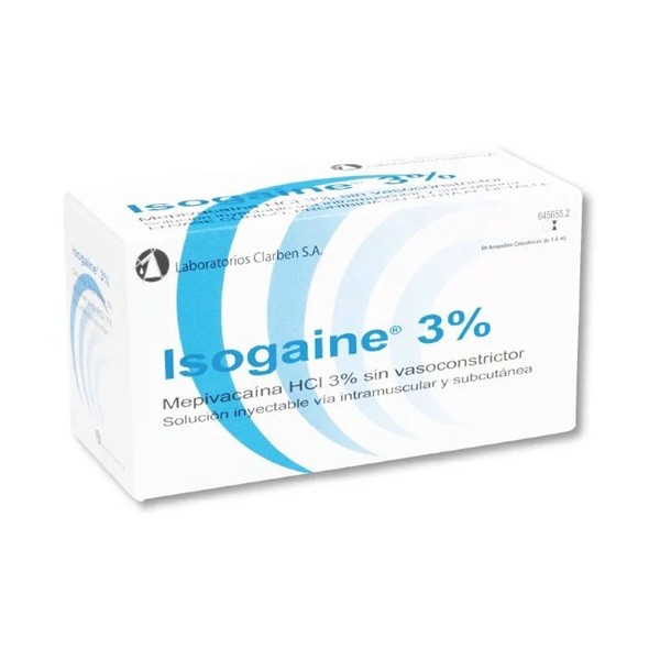 Isogaine Anestesia Mepivacaína al 3% sin vasoconstrictor 50 Carpules