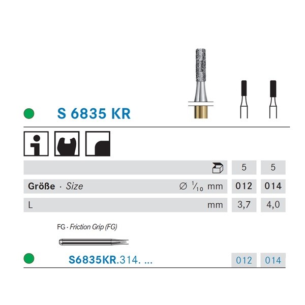 S6835KR.314 Fresa Diamante Turbina 5 Uds
