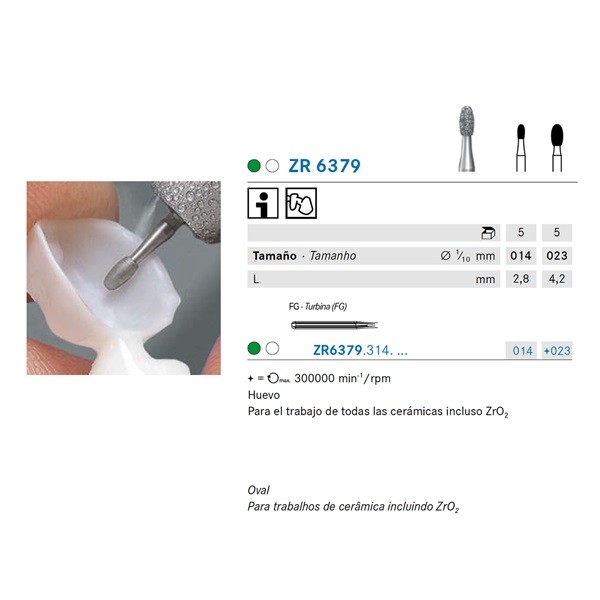 ZR6379.314 Fresa Turbina Diamante para Circonio Komet 5 Uds